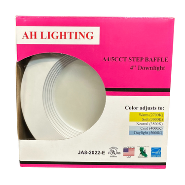 AH Lighting 4" 5CCT 9W LED Downlight | Step Baffle | Title 24