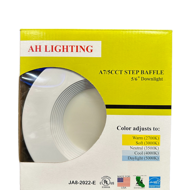 AH Lighting 5/6" LED 5CCT Round Step Baffled Retrofit Downlight 14W 1200 Lumens